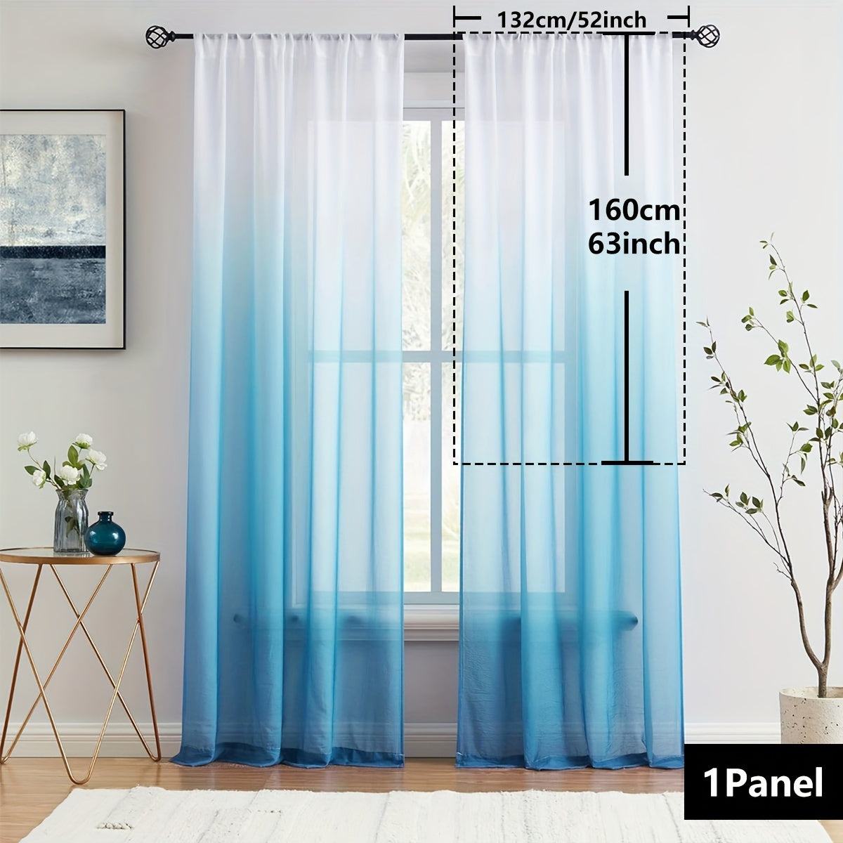 Elegant home decor - 1pc of gradient sheer curtains featuring top & bottom two-tone design in wear rod style.