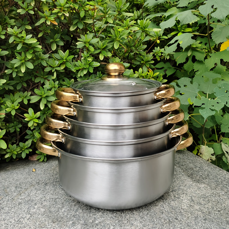 Introducing UAO, the perfect addition to your outdoor camping cooking gear. This large stainless steel soup pot comes equipped with dual handles and a glass lid, making it perfect for use on induction cookers. Its versatility allows for stewing, making