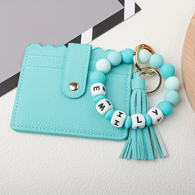 Custom PU Leather Keychain featuring Silicone Beads and Tassel - Add your Name or Initials for a Unique Touch - Great for School, Work, or Special Events