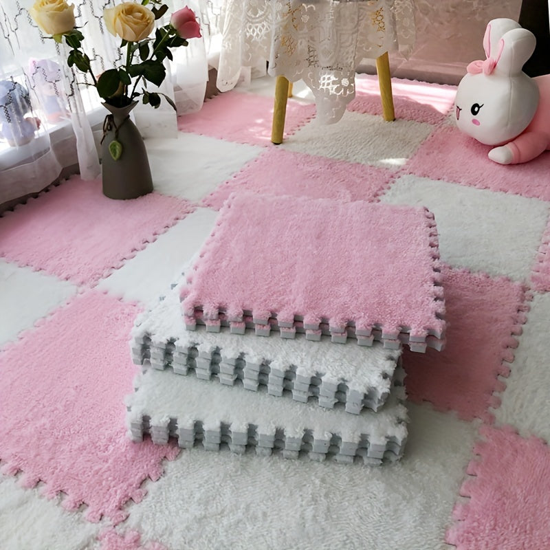 Velvet Patchwork Floor Mat for Room Bay Window with Convenient Storage, Washable Material.