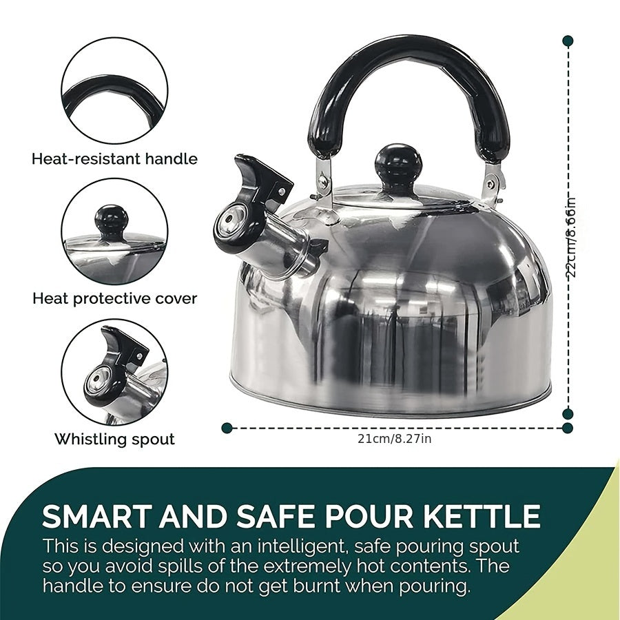 Portable Stainless Steel Whistling Kettle with 2L Capacity for Camping, Travel, and Outdoor Cooking - Includes Folding Handle for Safety