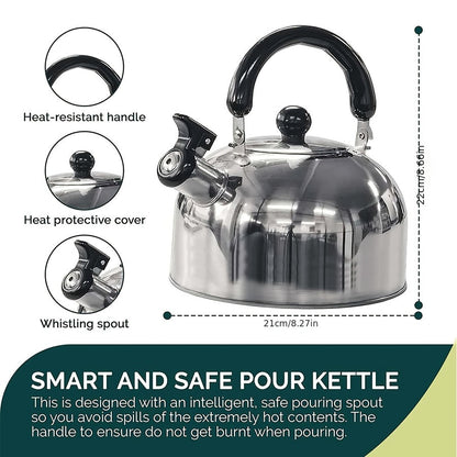 Portable Stainless Steel Whistling Kettle with 2L Capacity for Camping, Travel, and Outdoor Cooking - Includes Folding Handle for Safety