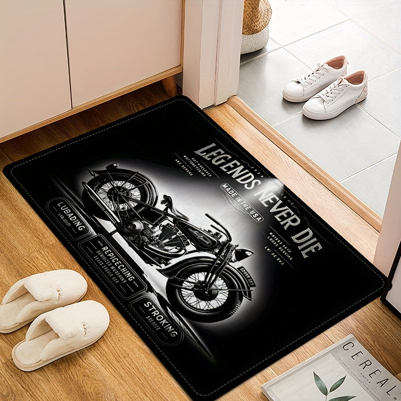 Polyester Flannel Non-Slip Motorcycle Club Doormat, 1.2cm Thick Absorbent Sponge, Stain Resistant, Machine Washable, Waterproof Floor Carpet for Living Room, Bedroom, Kitchen.