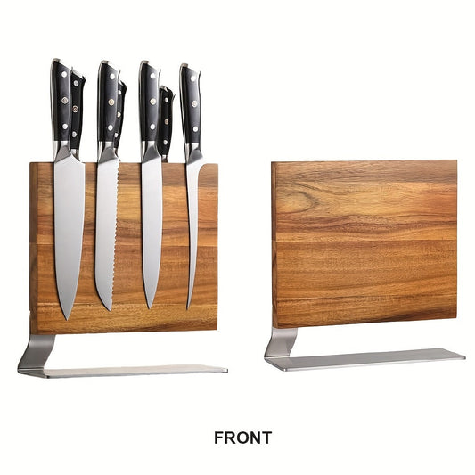 Acacia Wood Knife Holder with Double-Sided Magnetic Knife Seat, Ideal for Kitchen and Multi-functional Use