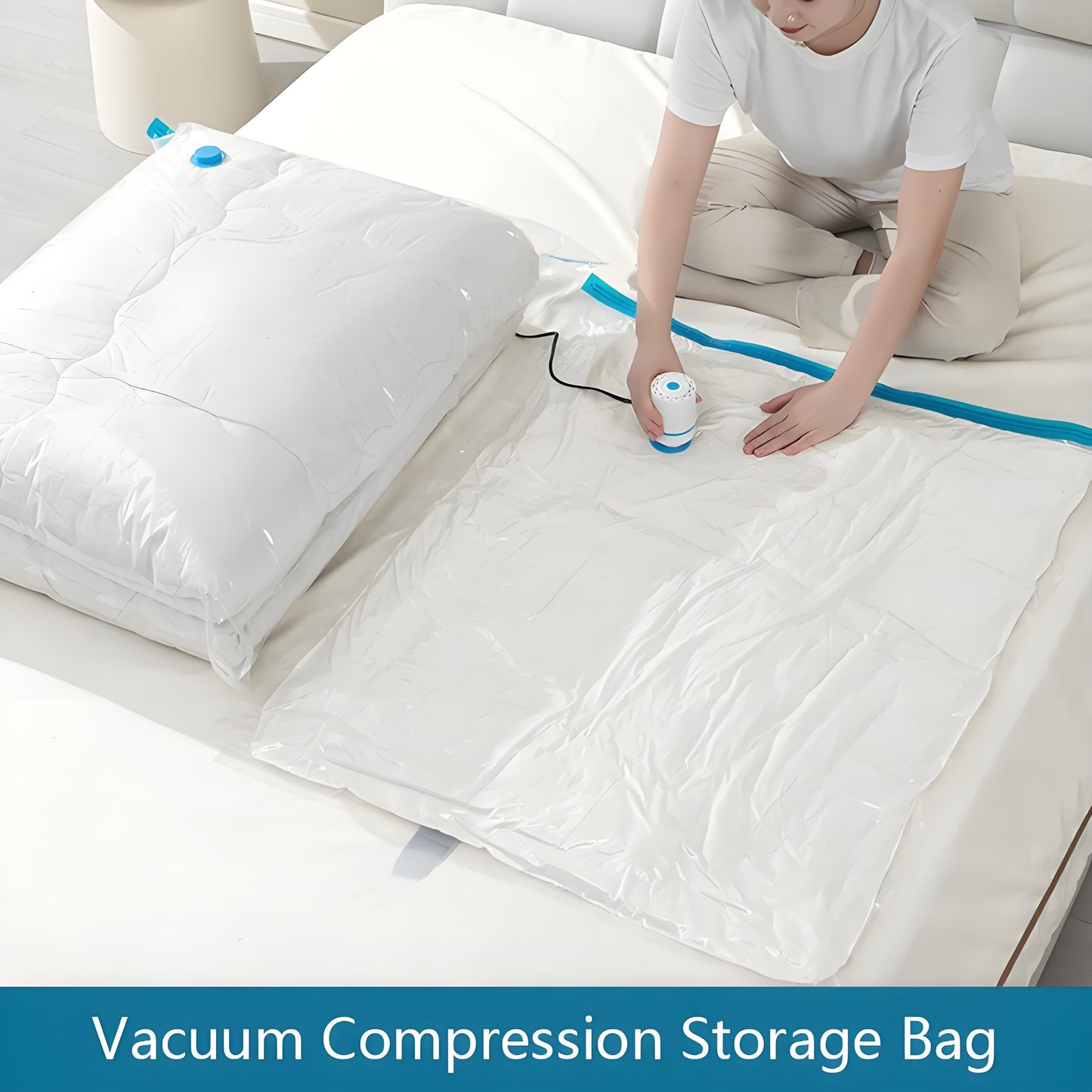 Set of 3 Extra Thick Vacuum Compression Storage Bags with Zipper - Large Size, Sealed & Dustproof for Organizing Bedroom and Dorm Clothes - Saves Space Without the Need for Electricity