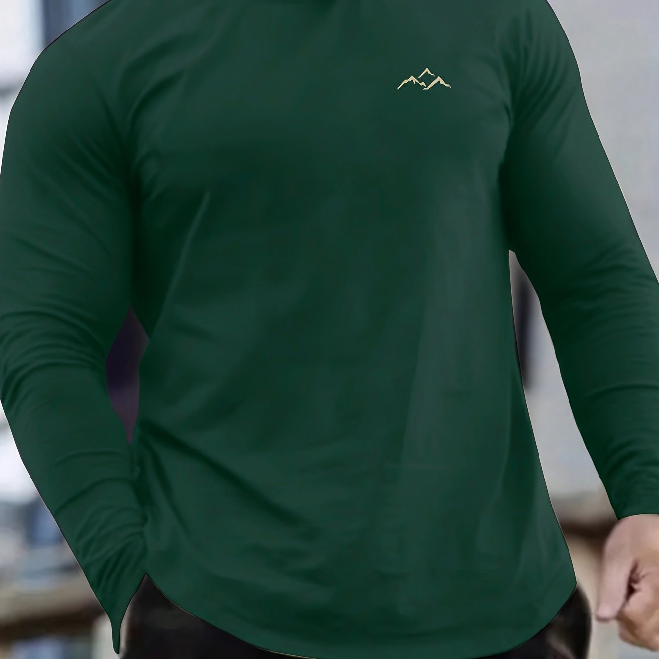 Men's plus size long sleeve crew neck t-shirt with mountain print, casual and breathable.