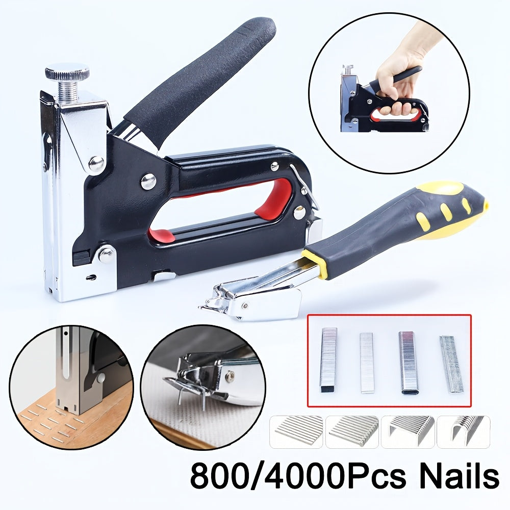 4 in 1 Heavy-Duty Steel Nail Gun with 4000 Nails, Adjustable Stapler Gun, Manual Operation, Nail Puller Tool Kit for Wood, Upholstery, Carpentry, DIY Home Decoration - No Battery Needed