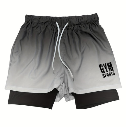 Men's 2-in-1 double layer ombre shorts for summer gym training.