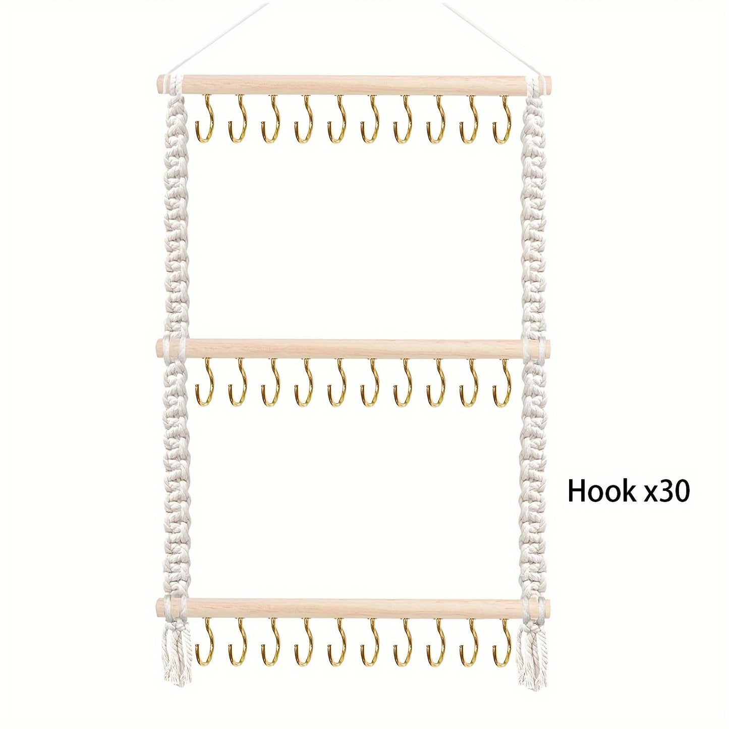 Bohemian handwoven macrame headband holder with wooden bow organizer, ideal for girls room decor. No power needed, with butterfly knot design for storage of hair accessories and other items.