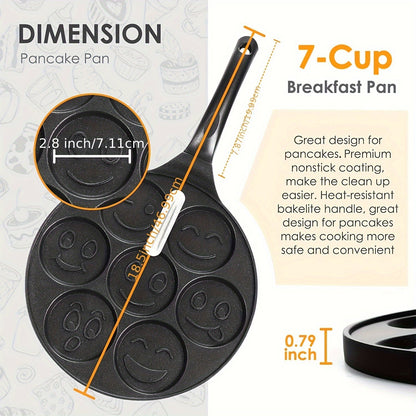 [Bestselling] Mini Pancake Maker Pan - 7 ta qiziqarli yuz dizayni bilan - Oson nonushta, pancake va boshqa taomlar uchun yopishqoq alyuminiy qovurish panasi