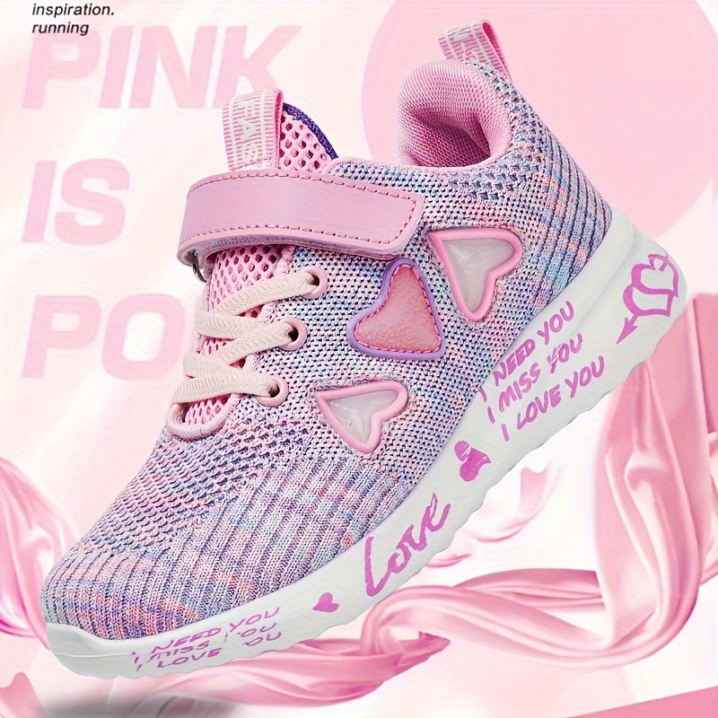 Casual, cute heart low top woven shoes for girls that are breathable and lightweight for walking and running.