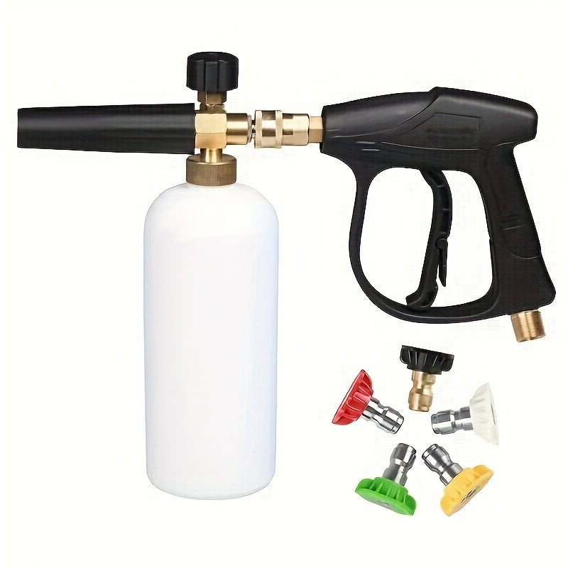 High pressure foam sprayer for car wash with fan-shaped head and quick plug.