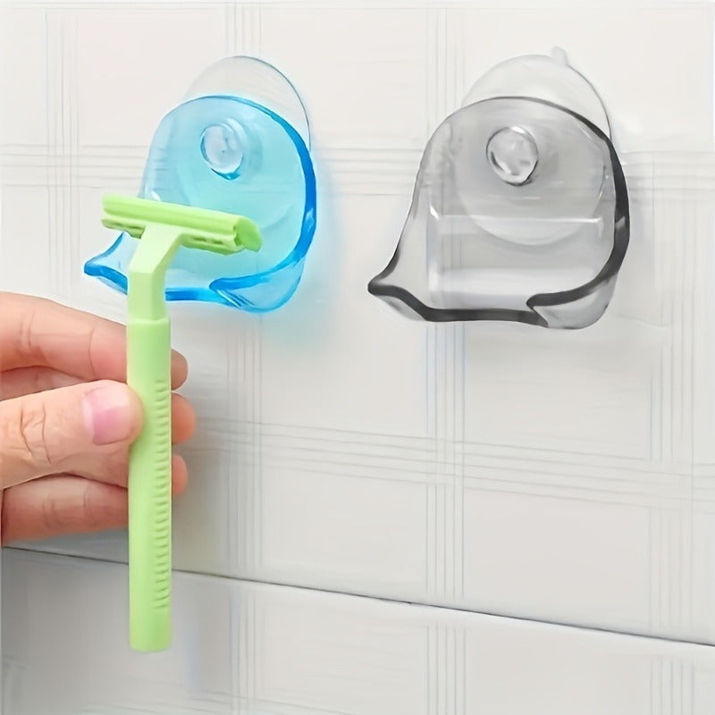 Single Plastic Suction Cup Razor Holder for Wall-Mounted Shower Storage, No Wood, No Battery, Bathroom Organizer Accessory