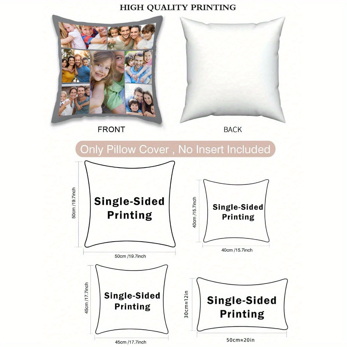 Customize your home decor with a 1-piece custom cushion cover. This DIY throw pillow is perfect for weddings, pets, babies, and Mother's Day gifts. The printed cover can be personalized for a baby room, featuring a single-sided print with no pillow core