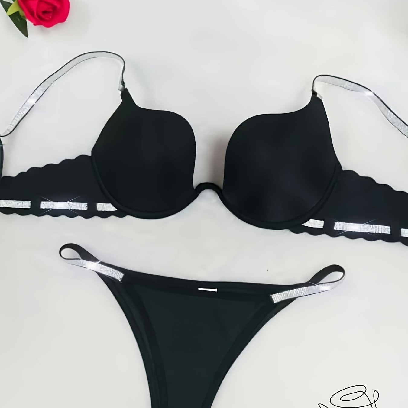 Deep U Sexy Bra Set with Glitter