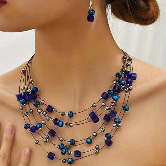 Chic Boho Jewelry Set: Layered Square Necklace & Earrings - Perfect for Special Occasions, Everyday Styling, or Gifting