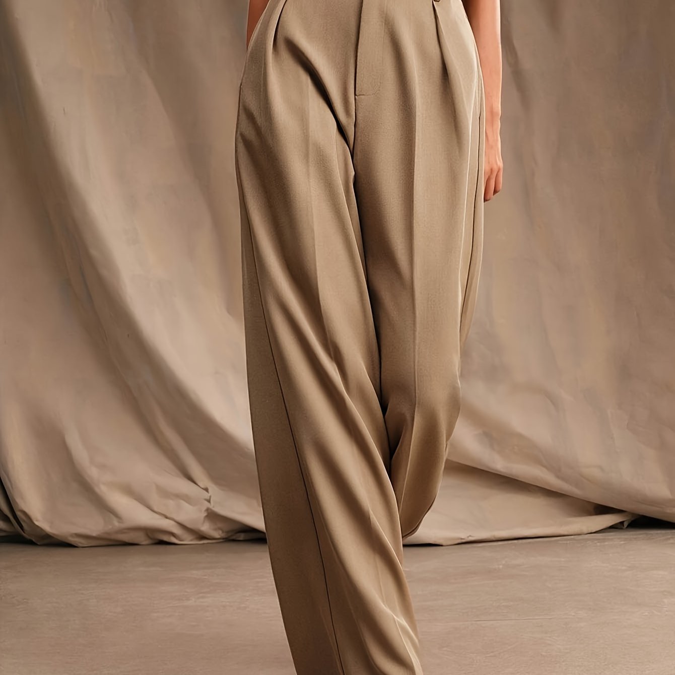 Wide-leg high waist women's pants with elegant design, solid color, suitable for spring and fall, machine washable.