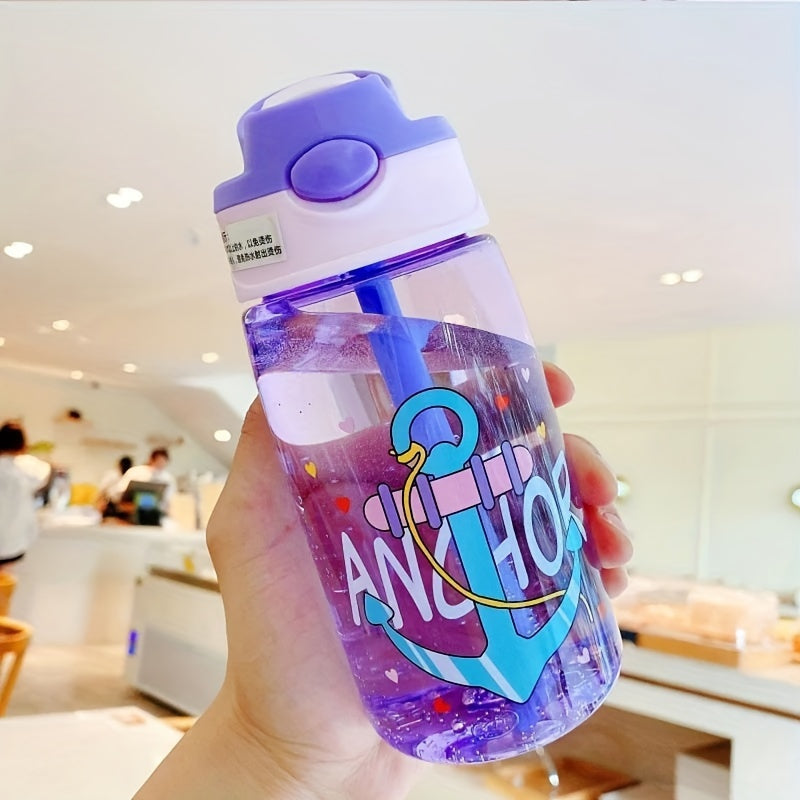 17 oz/500ml flip top water bottle with straw, portable and leakproof for outdoor sports, fitness, and travel.