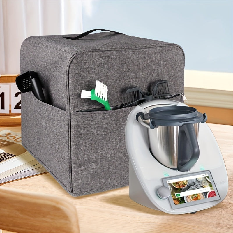 Thickened and durable dust cover with double-layer waterproof protection for Thermomix TM5/TM6 mixer, featuring storage pockets for accessories.