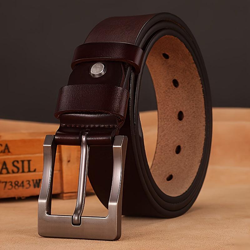 Genuine leather belt with large needle buckle, perfect gift for Valentine's Day.