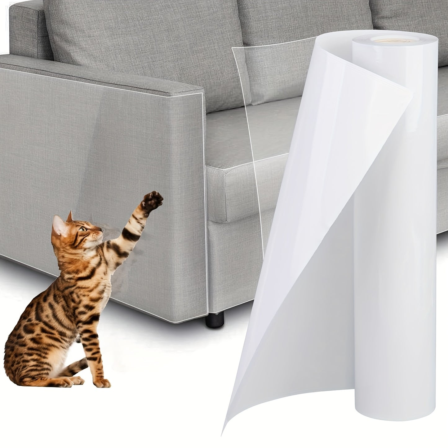 299.72 x 29.97cm PVC Self-Adhesive Sofa Protector, Transparent Anti-Scratch Furniture Cover for Cats