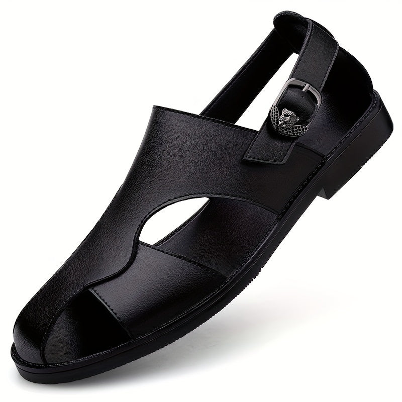 Men's comfy non-slip sandals with split cow leather upper and rubber sole, ideal for summer.