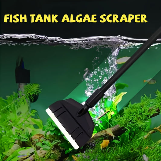 Ergonomic aquarium glass scraper with stainless steel blade and PP handle efficiently removes algae.