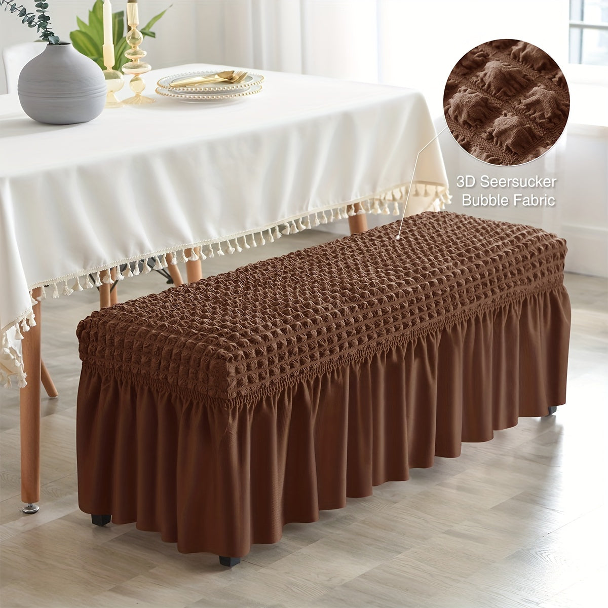 Protect your furniture in style with our durable seersucker bench cover, the perfect home decor accessory for any bedroom, office, or living room.