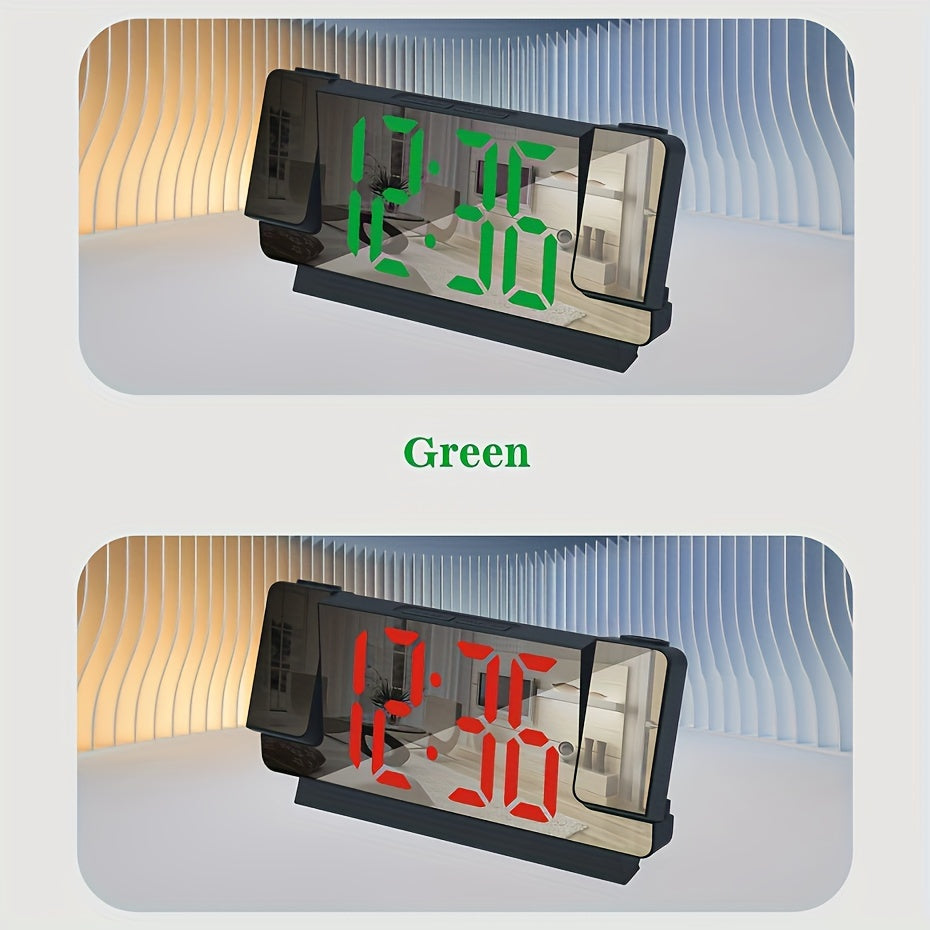 RIDAHOME Двойные проекторы LED будильник с зеркалом и отображением температуры - USB питание, современный домашний декор - Удобные и стильные цифровые часы с зеркальной отделкой, отображающие время