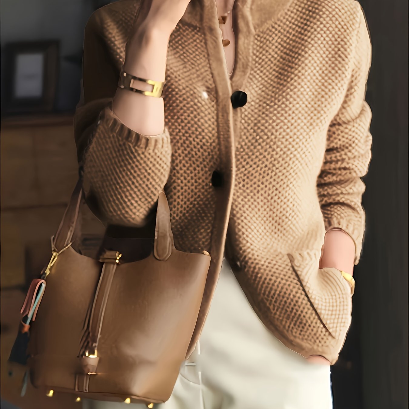 Versatile button-front cardigan for spring and fall in women's clothing.