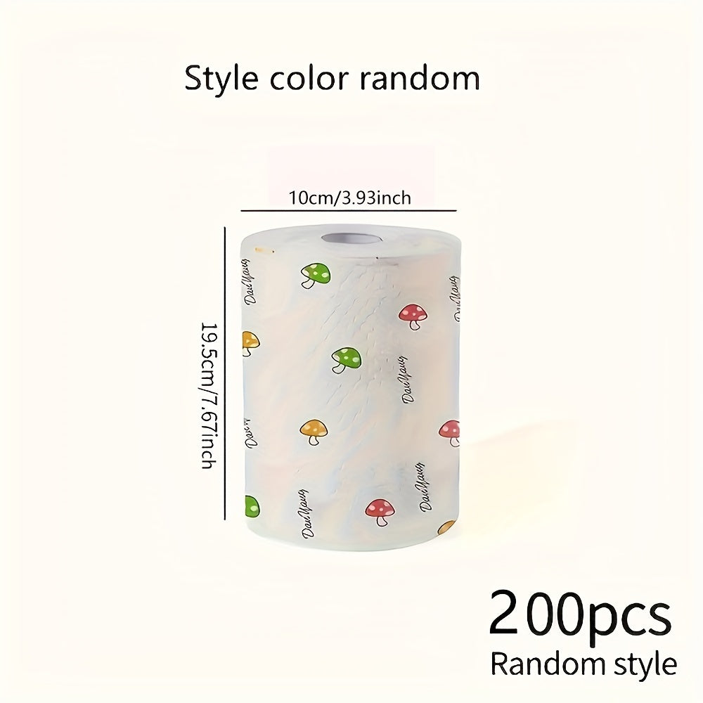 Washable reusable disposable kitchen towels set of 200. Oil-free and suitable for wet and dry use. Ideal for home cleaning with random designs, 200 sheets per roll.