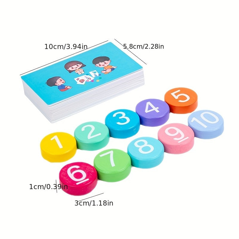 Digital operation card for kids aged 5-7, featuring preschool educational activities with mixed color flash cards and wooden reading blocks. A toy that promotes logical thinking, suitable