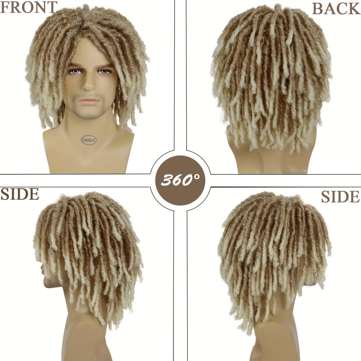 [Customer Favorite] Stylish Ombre Brown Afro Bob Wig for Men - Synthetic Dreadlocks with Heat Resistance, Natural Layered Style from GNIMEGIL