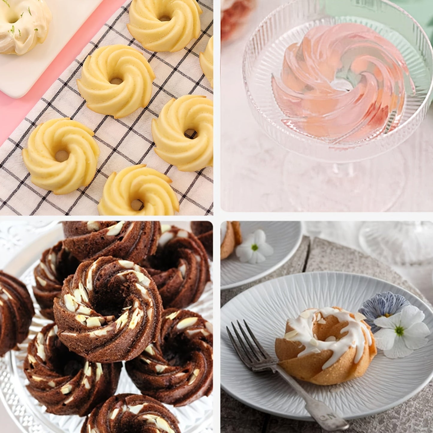 Silicone Bundt Keks Qovoq Seti - 12 ta yopishmaydigan Mini Fluted Keks Qoplari, 6.35 sm Spiral Silikon Qovoqlari - Bagel, Muffin, Jeli va Keks Pishirish uchun Isiga Bardoshli Pishirish Asboblari