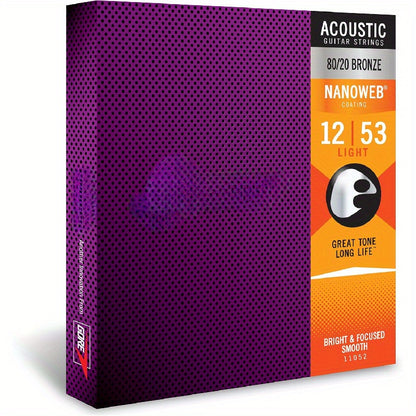 Elixir Strings, Acoustic Guitar Strings, 80/20 Bronze with NANOWEB Coating, Longest-Lasting Bright and Focused Tone, Comfortable Feel, 6 String Set, Light 12-53