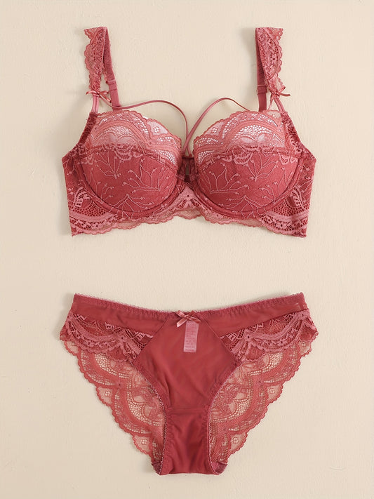 Lace Padded Bra Set for Women