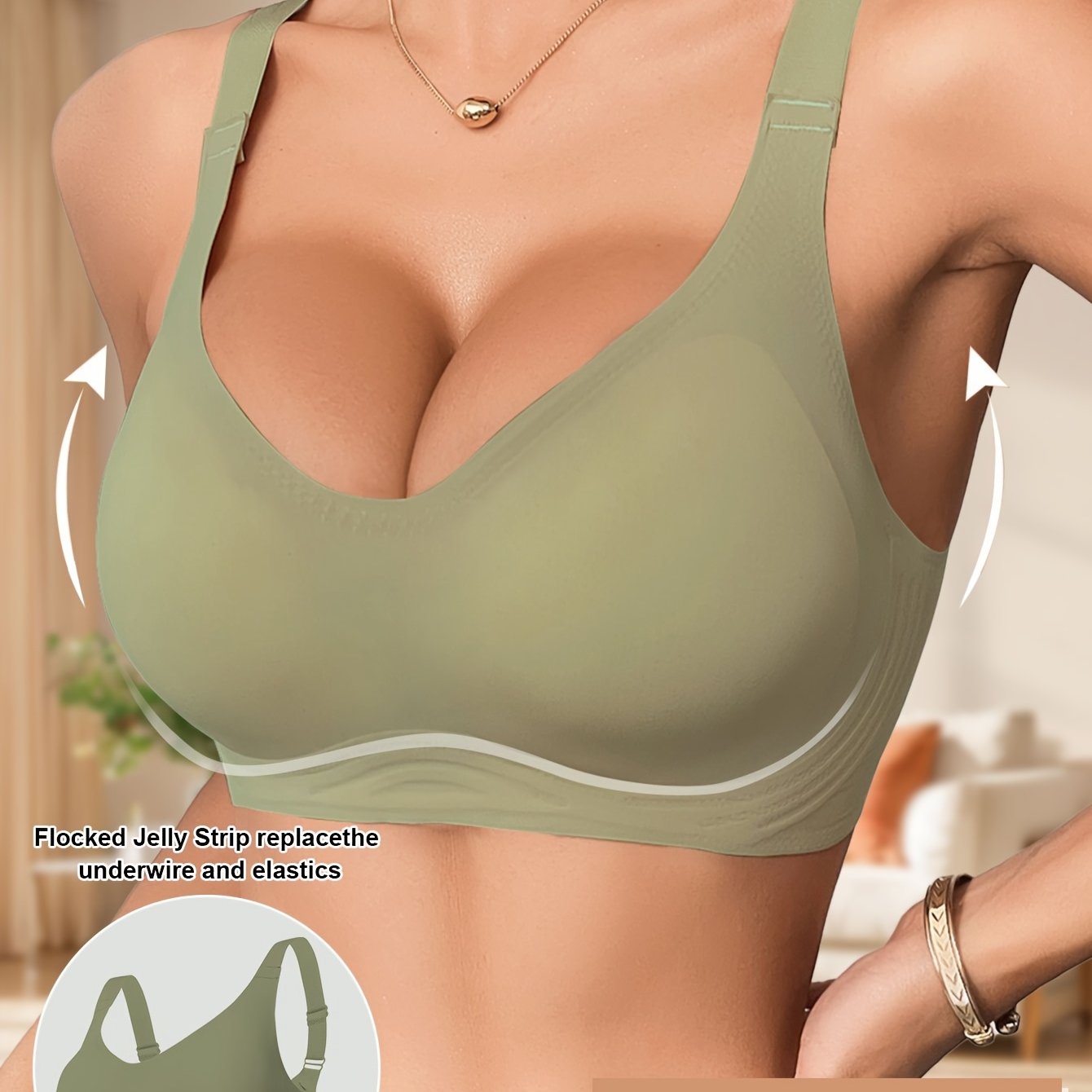 Women's wireless bra with full coverage, polyamide 85% elastane 15%, solid color knit fabric, removable pads for everyday comfort.