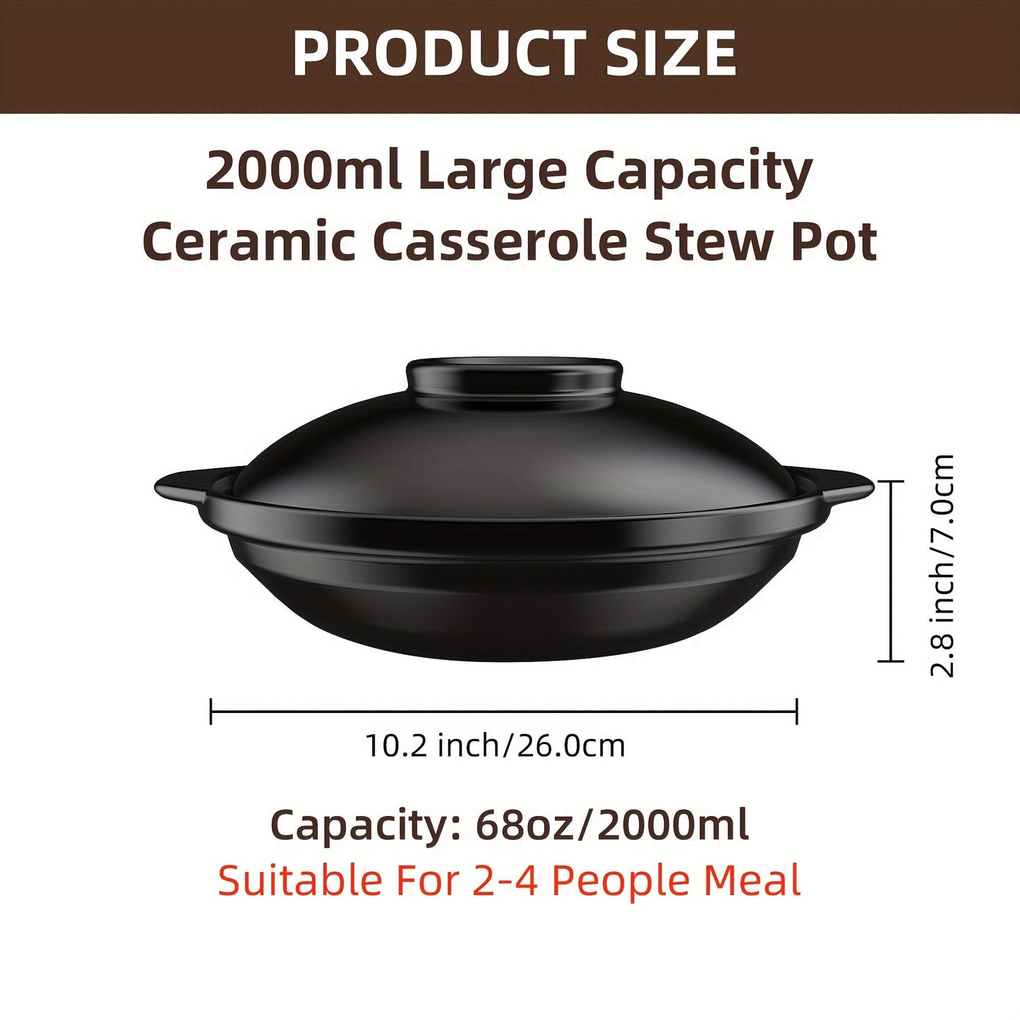 UMIZILI Oval Ceramic Casserole Dish with Lid - 2L Large Capacity, Hand Wash Only, Versatile Clay Pot for Cooking, Ideal for Gas, Microwave & Stovetops - Suitable for 2-4 People.