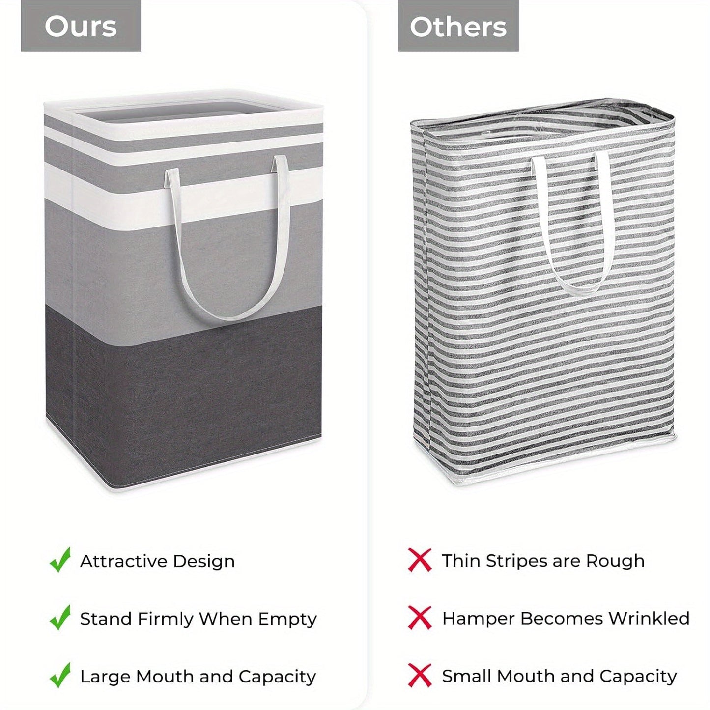 Graduated Grey Laundry Basket with Waterproof and Freestanding Design - This Collapsible Tall Clothes Hamper features Extended Handles for Easy Transport of Clothes and Toys in the Dorm and Family - 75L Capacity.