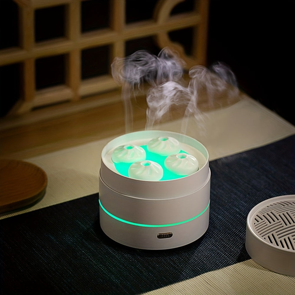 200ml Ultrasonic Steaming Bun Aroma Diffuser with Four Spray Design, LED Night Light, and Essential Oil Diffuser for Home and Office