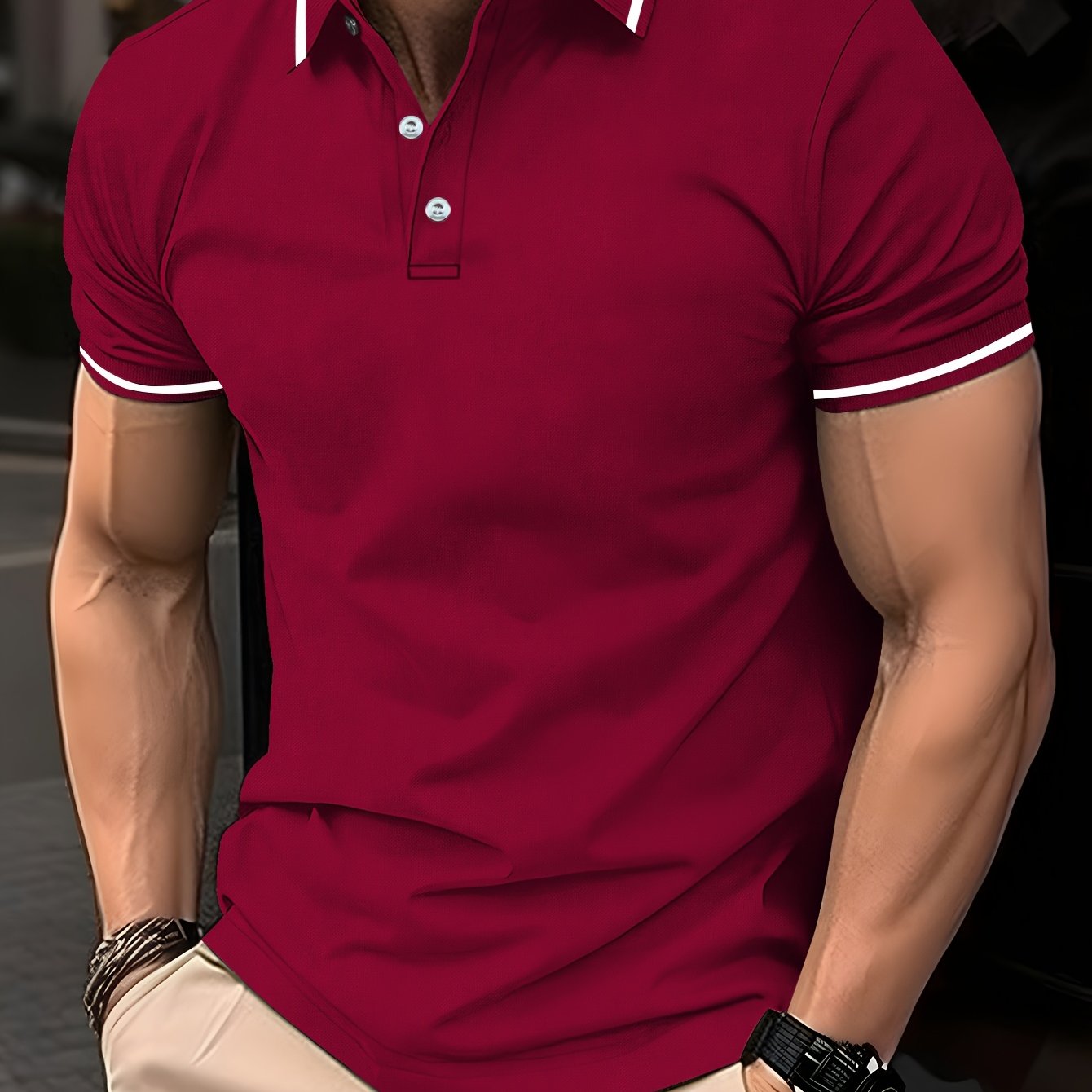 Men's Striped Golf Shirt, Short Sleeve Shirt for Summer Outdoor Casual Wear.