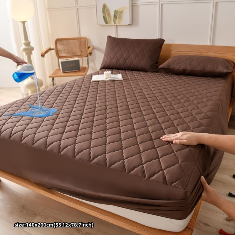 Waterproof mattress protector cover - quilted, machine washable, water-resistant. 80-85gsm polyester & polyurethane blend. Suitable for bedroom, dorm, hotel. Pillowcase not included.