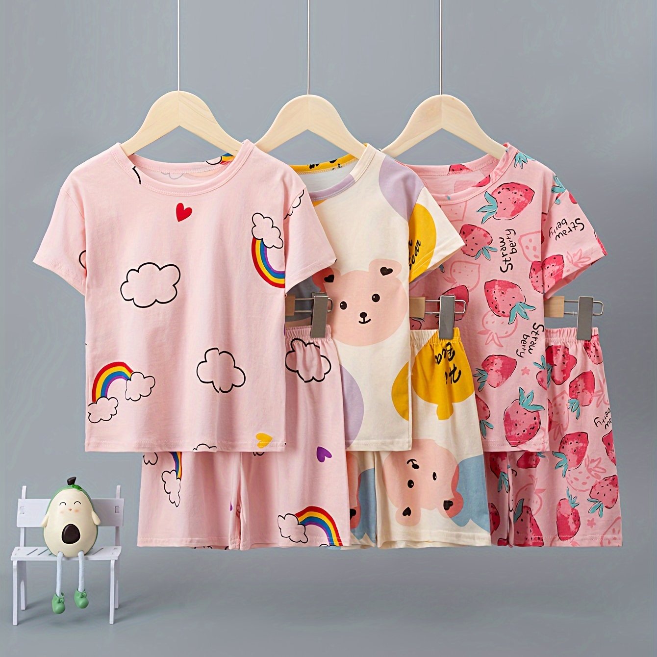 6-piece set of girls' short-sleeved shorts with 2-piece set of cartoon print underwear for girls