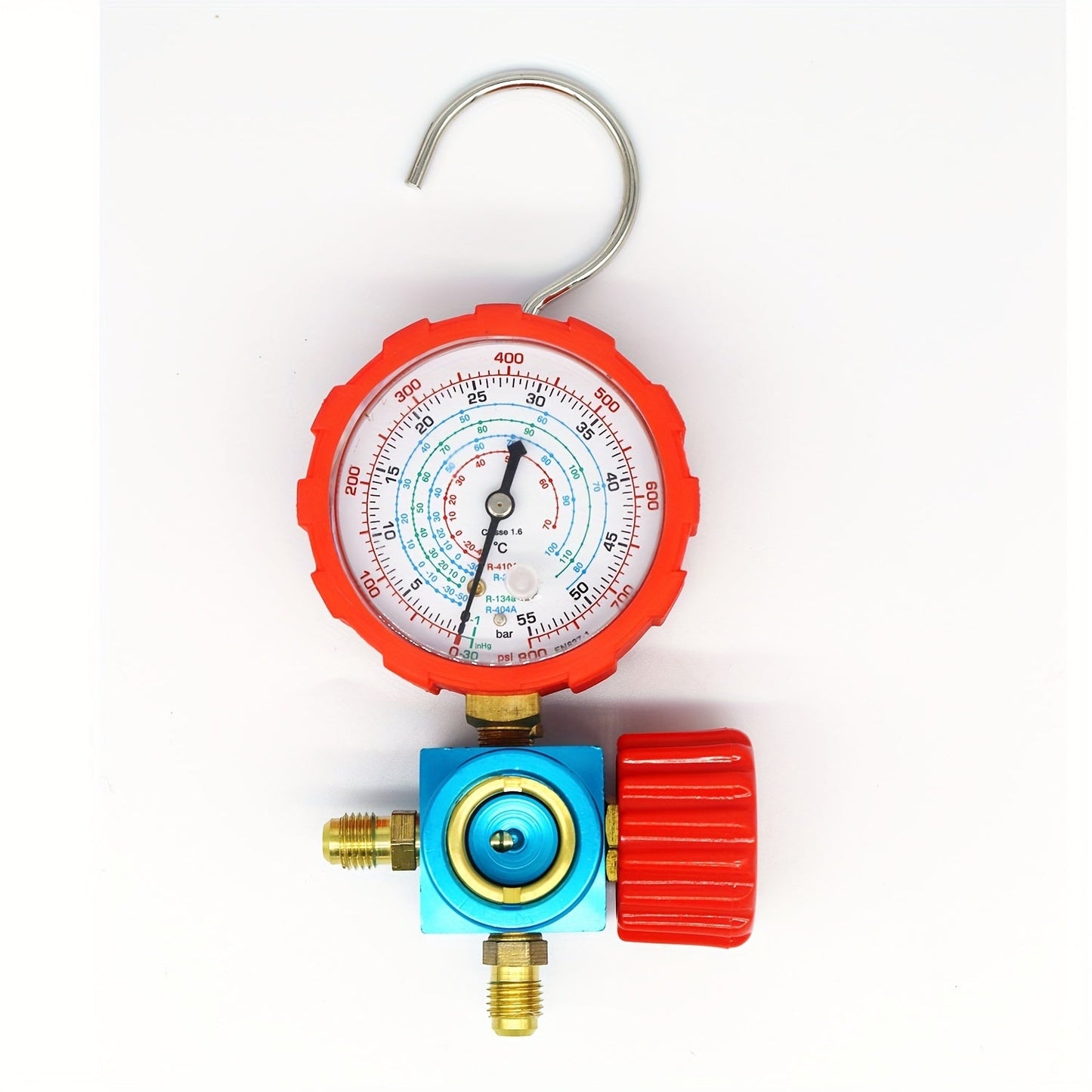 Three-Way Manifold Pressure Gauge Valve for R407C, R22, R134a, R404A Refrigerants, Compatible with Red/Blue Tool Air Conditioner