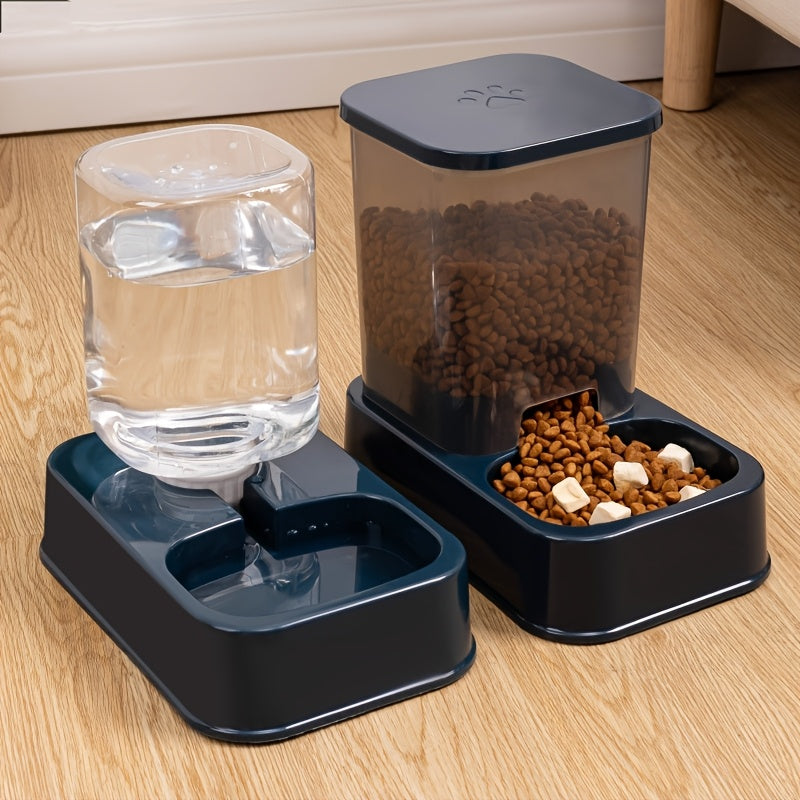 Convenient 2-in-1 Pet Feeder & Water Dispenser for Cats and Dogs - No Batteries Needed, Durable Plastic, Fresh Water Fountain and Food Storage Bowl, Perfect for Indoor Use