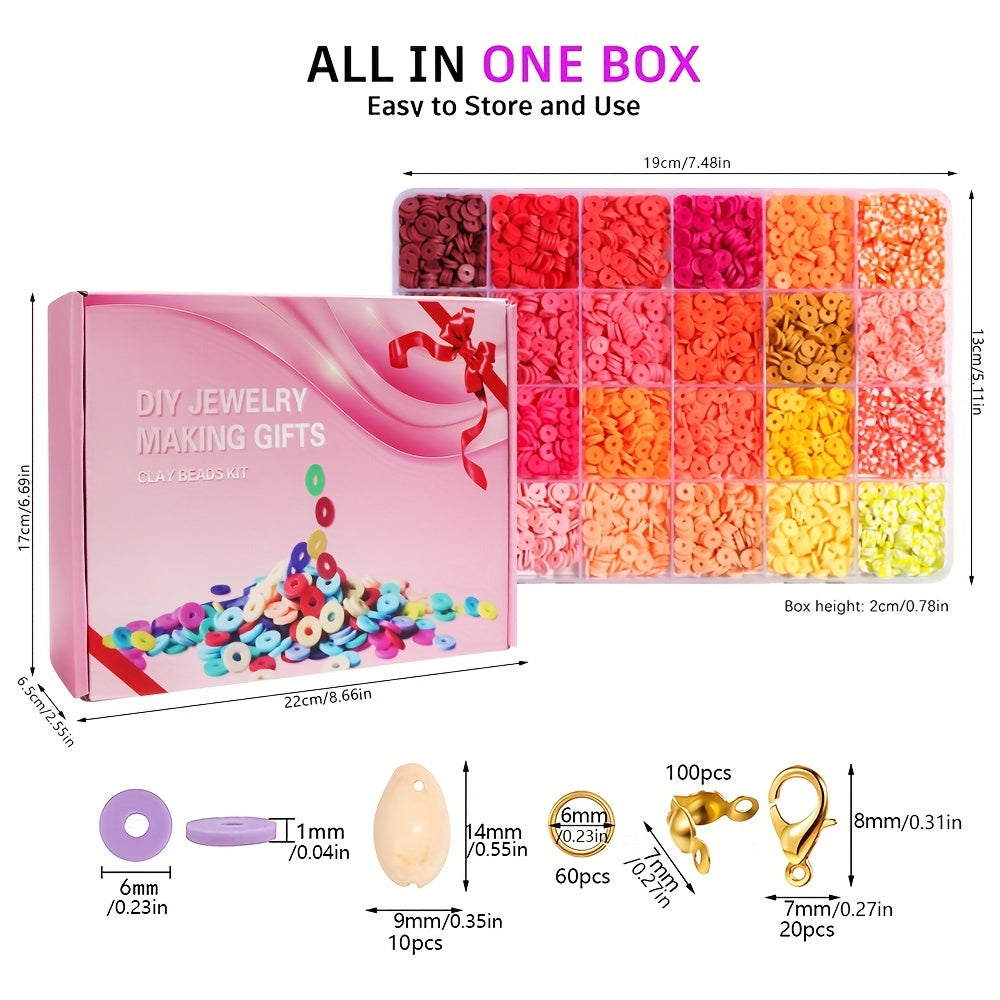 Set of 9600 pieces, including 96 colors of clay beads for bracelet making. This kit includes disc polymer clay beads for DIY handicraft necklace and jewelry making, presented in 4 convenient boxes - a perfect gift idea!