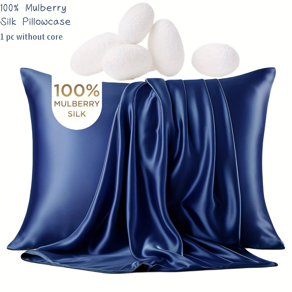 This luxurious navy blue 100% mulberry silk pillowcase features a 19mm silk construction and double-sided design. It is gentle on hair and skin, with a hidden zipper for easy removal. Makes a perfect gift for women, men, and family members. (Pillow core