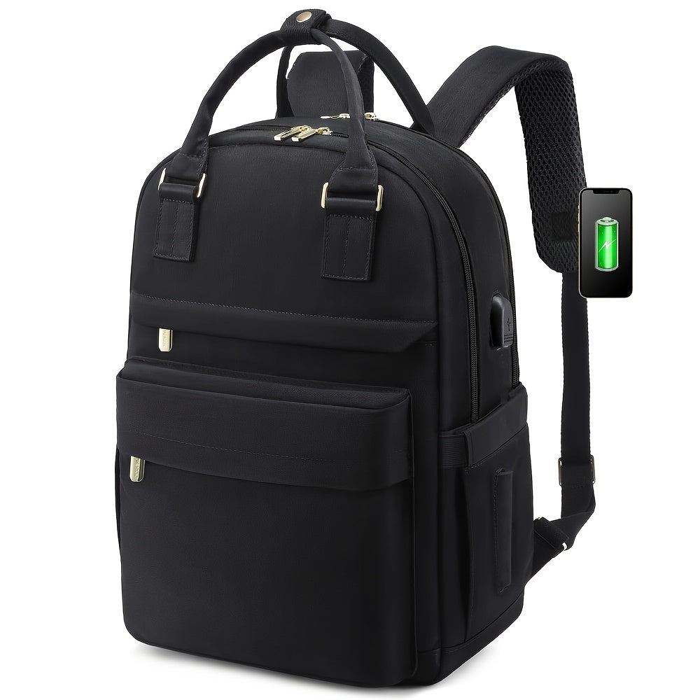 2024 Large Capacity Laptop Backpack in White Oxford Cloth with Zip Closure, Hand Wash Only. Ideal for Business Travel with Side Pockets and Pen Slot.