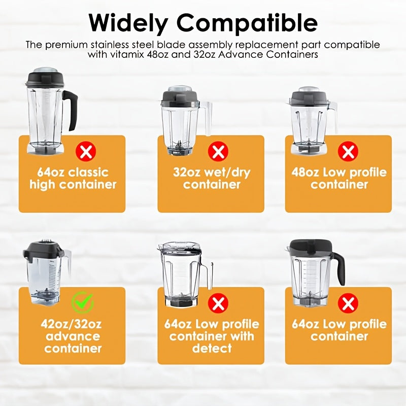 Replacement blade for Vitamix blender made of stainless steel, compatible with 5200 series and 64 oz & 32 oz containers, suitable for contact with food.