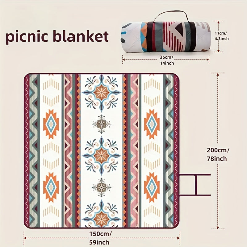 Versatile outdoor blanket for camping, beach, picnics, BBQ, hiking, and travel.